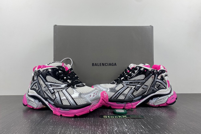 BALENCIAGA -Runner 7.0 in neon pink, black, grey and black mesh and nylon 677402 W3RBW 9155