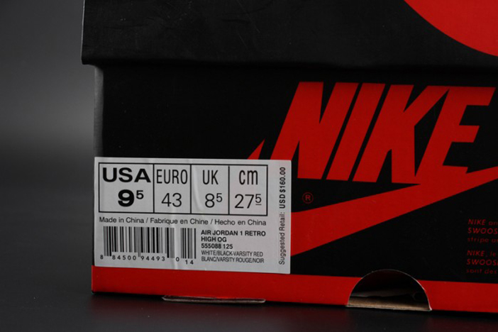 AIR JORDAN 1 High OG "Black Toe" white/ black-varsity red mens 555088-125