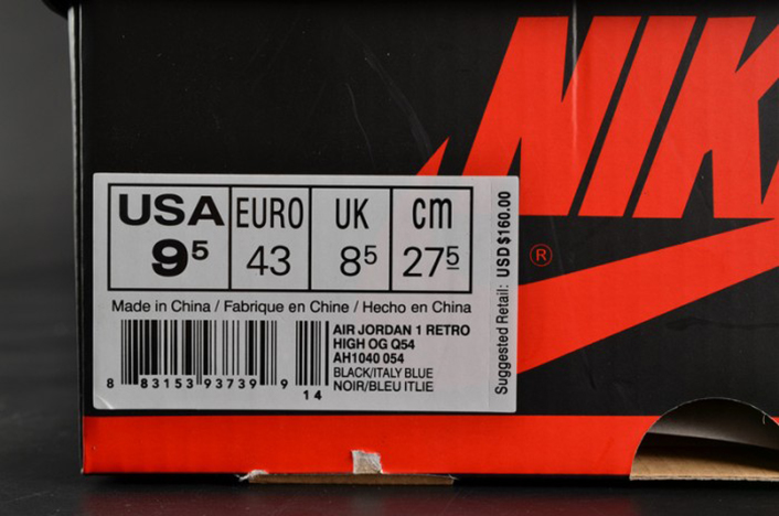 Air Jordan 1 Retro High OG "Quai 54"  Black/Italy Blue-University Red mens AH1040-054