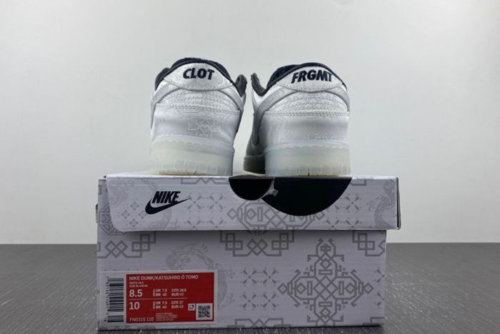 CLOT x fragment x Nike Dunk Low Colorway: White/Black  FN0315-110