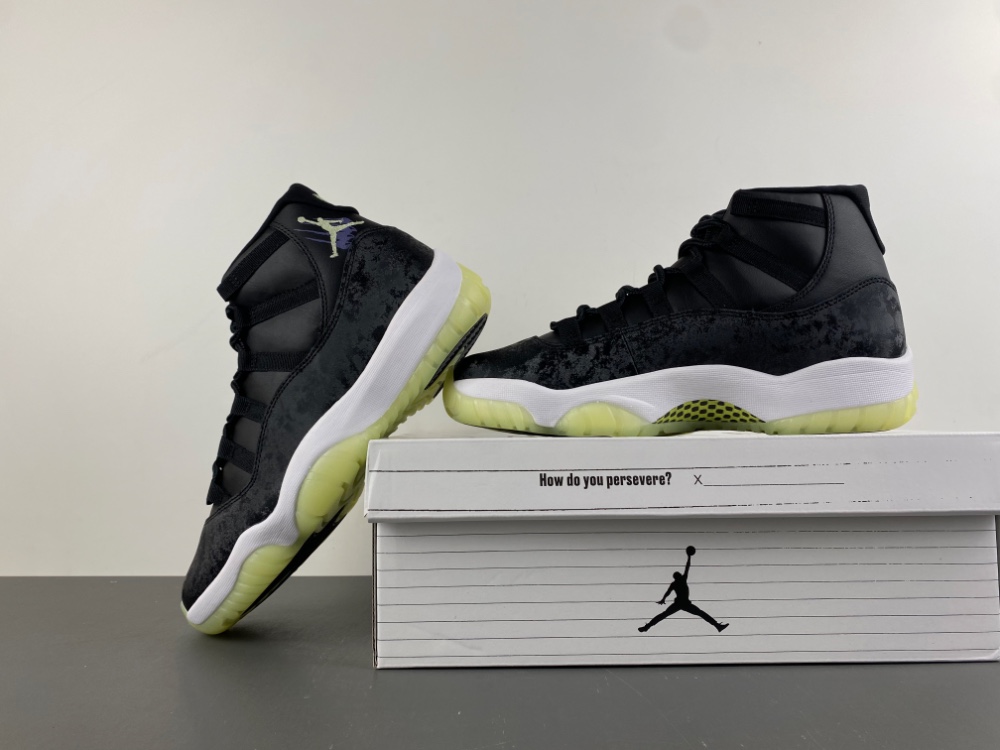 Jordan 11 Retro Black Barely Volt (GS) - IB1378-001